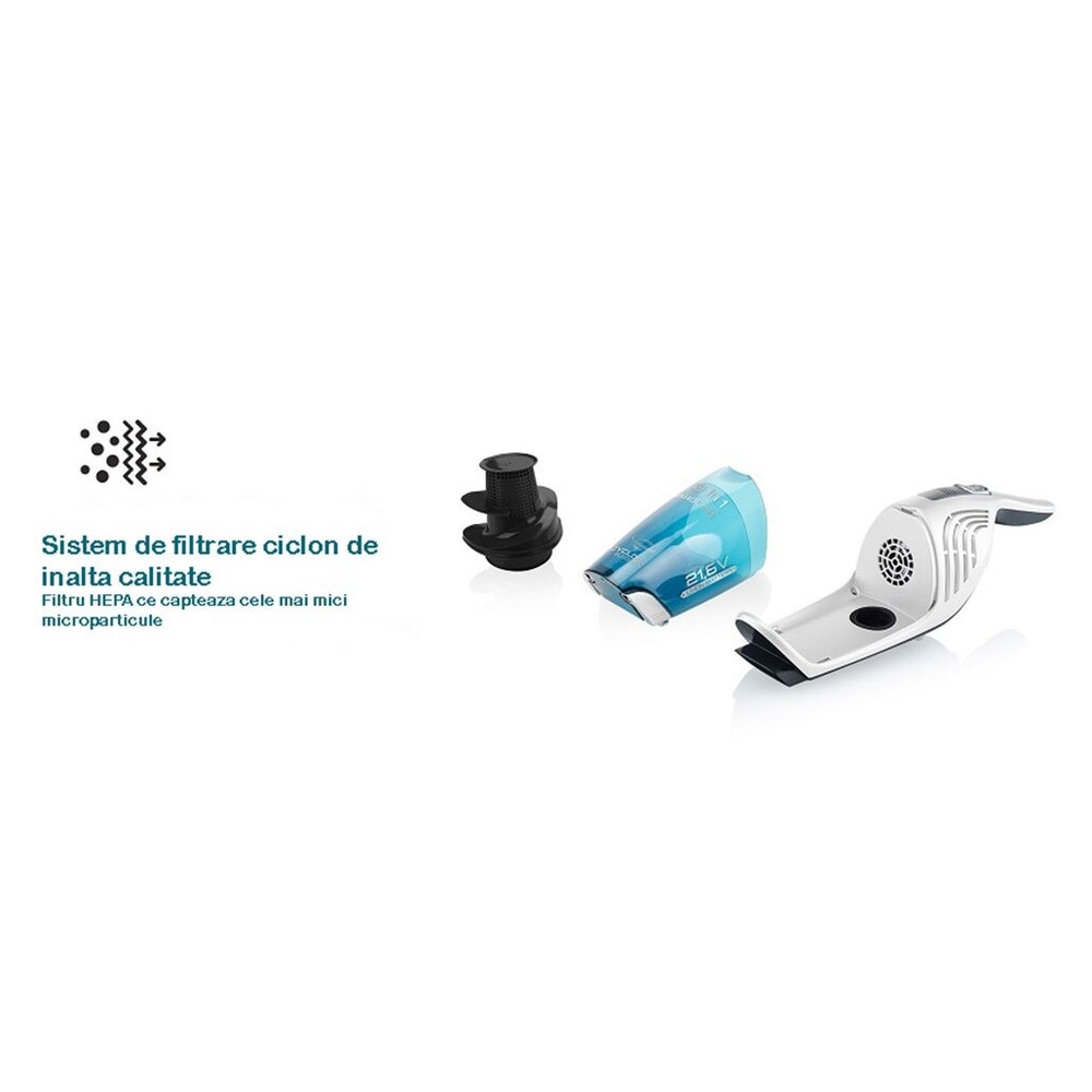 Aspirator vertical si mop 3 in 1 fara fir ETA Moneto II AQUA PLUS 6453 90000, Li-ion 21.6 V, 0.55 l