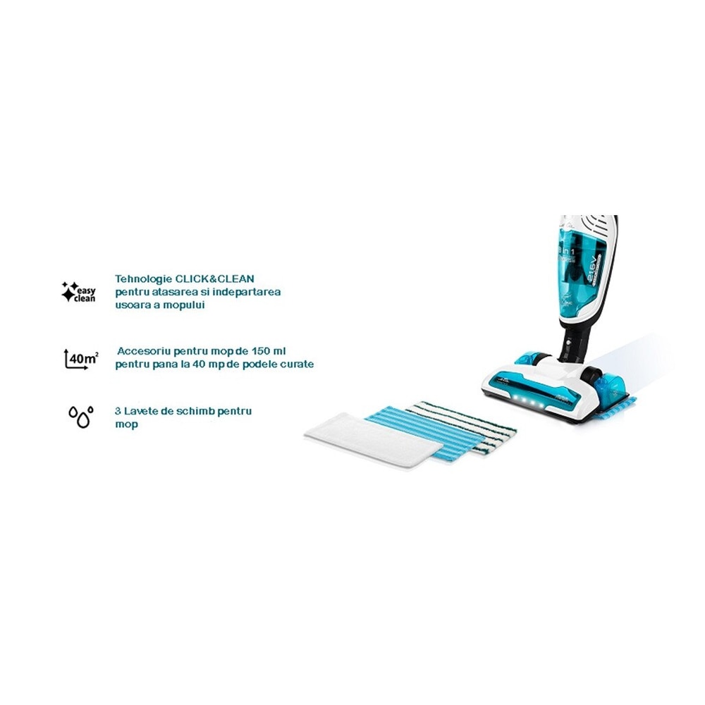 Aspirator vertical si mop 3 in 1 fara fir ETA Moneto II AQUA PLUS 6453 90000, Li-ion 21.6 V, 0.55 l