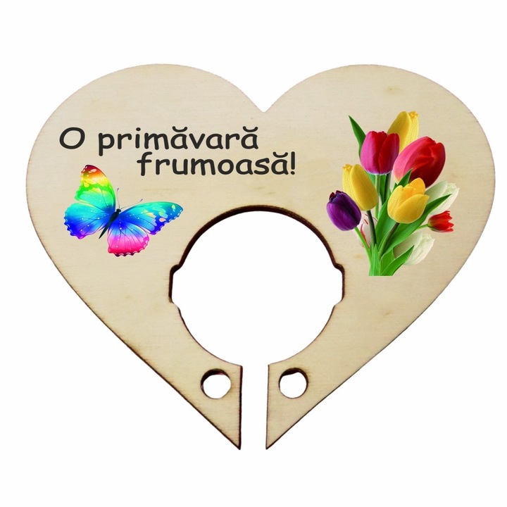 Martisor, Baza acadea, Inima, Lemn, 10×8 cm, Primavara, BBUV006