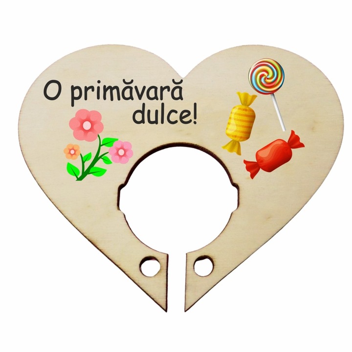 Martisor, Baza acadea, Inima, Lemn, 10×8 cm, Primavara, BBUV002