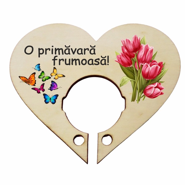 Martisor, Baza acadea, Inima, Lemn, 10×8 cm, Primavara, BBUV005