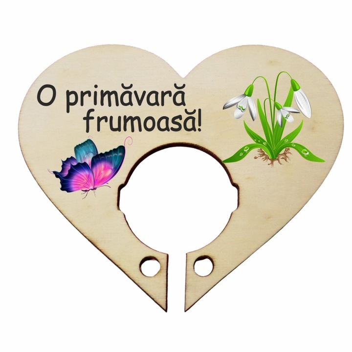 Martisor, Baza acadea, Inima, Lemn, 10×8 cm, Primavara, BBUV003