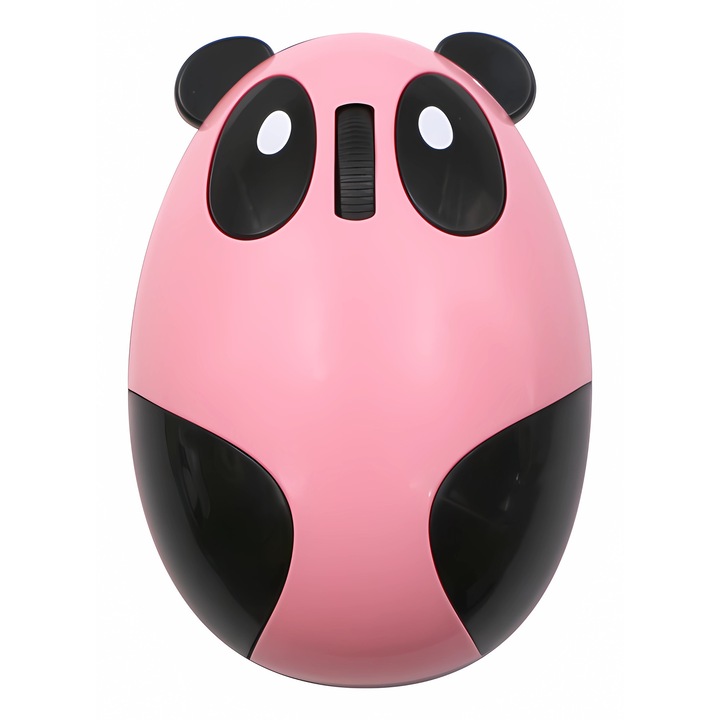 Mouse Pentru Copii Bervolo® Panda, Baterie Reincarcabila, USB Wireless 2.4 GHz, 3000 DPI, 3 Butoane, Click Silentios, Roz