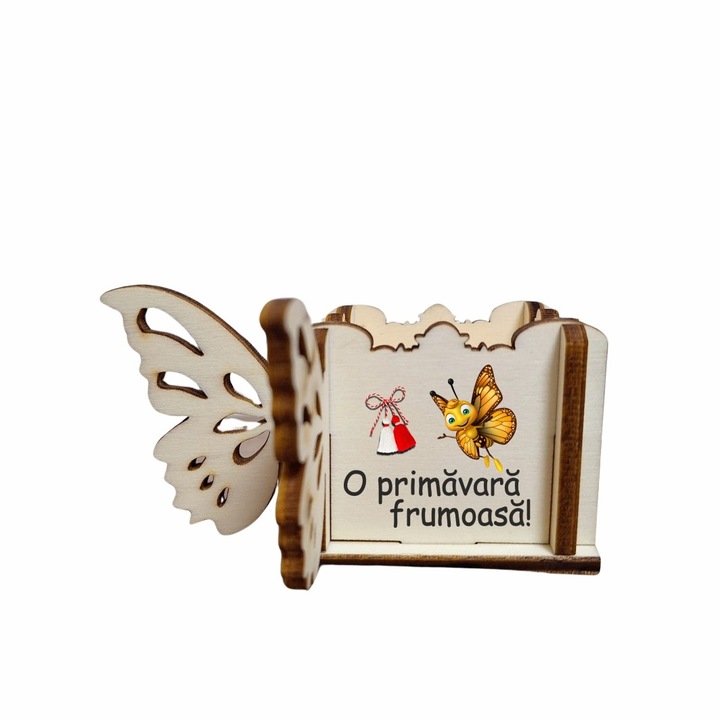 Cutie Mini Aranjamente Florale, Lemn, Fluture, 1 Martie, 10x10x5 cm, CAUV071