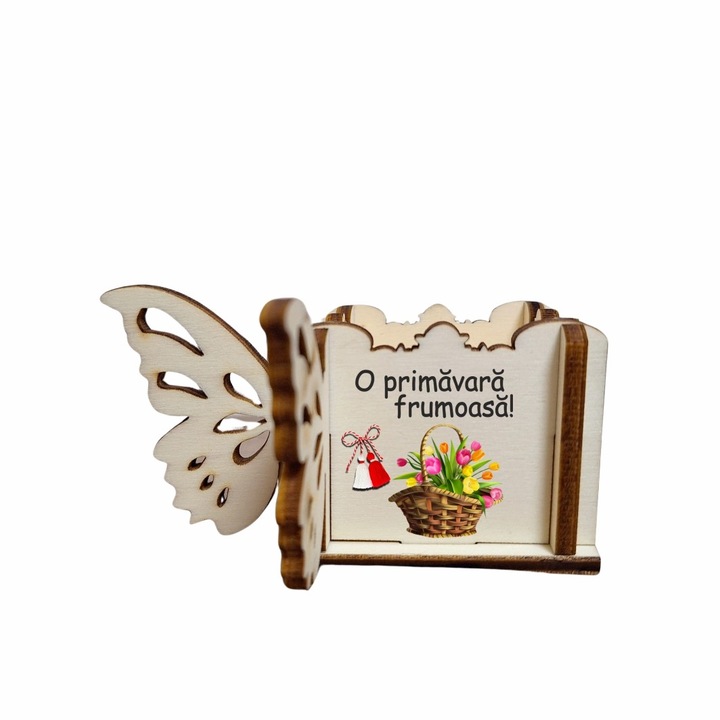 Cutie Mini Aranjamente Florale, Lemn, Fluture, 1 Martie, 10x10x5 cm, CAUV065
