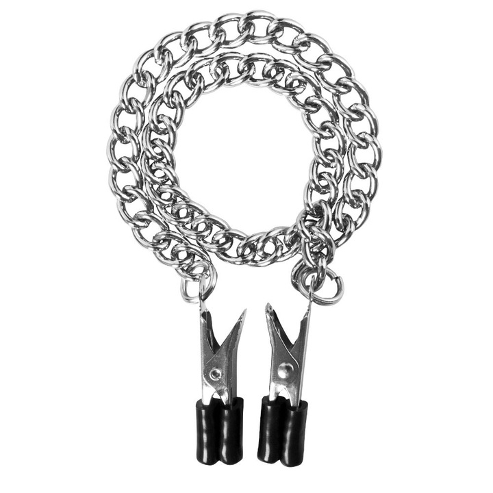Комплект щипки за зърна с метална верижка, Guilty Pleasure, сребристи, 4 см, 39,5 см