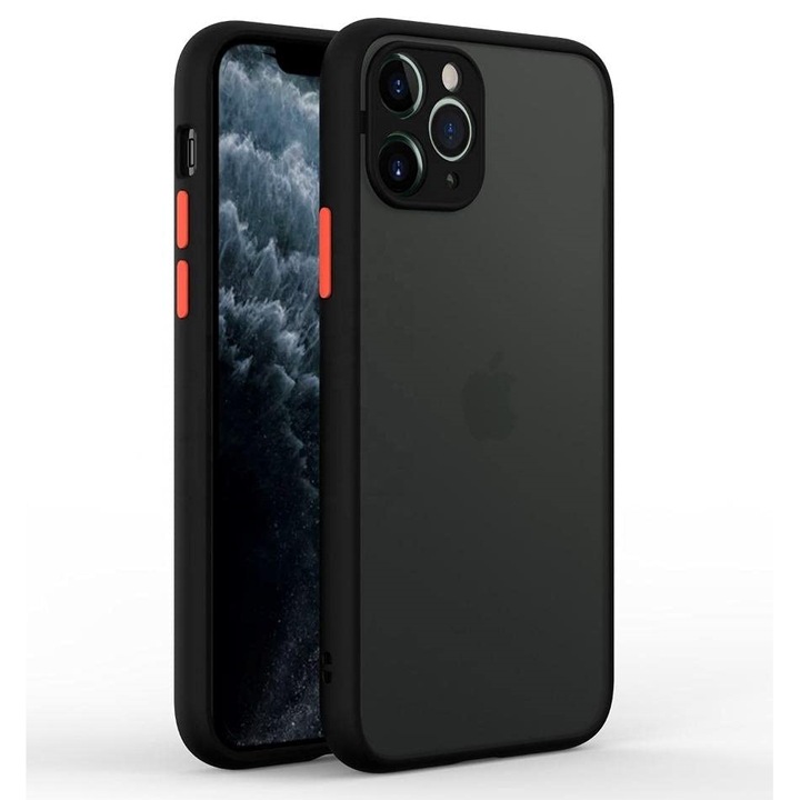 Husa semitransparenta, neagra cu butoane rosii, Compatibila iPhone 13 Pro