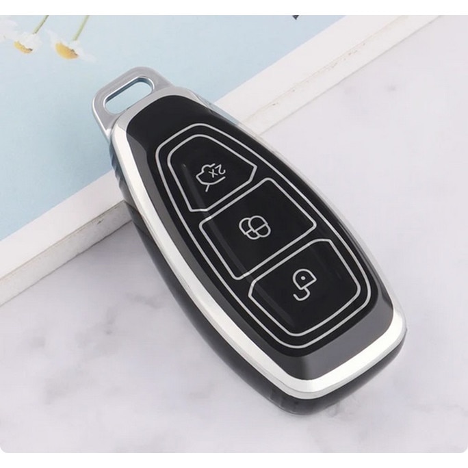 KUNIO Cover per chiave auto adatta per Ford Escort Focus 3 4 ST Mondeo 5 MK5 Mustang F-150 Explorer Edge Fiesta Kuga MK3 TPU portachiavi portachiavi 3 pulsanti A grigio