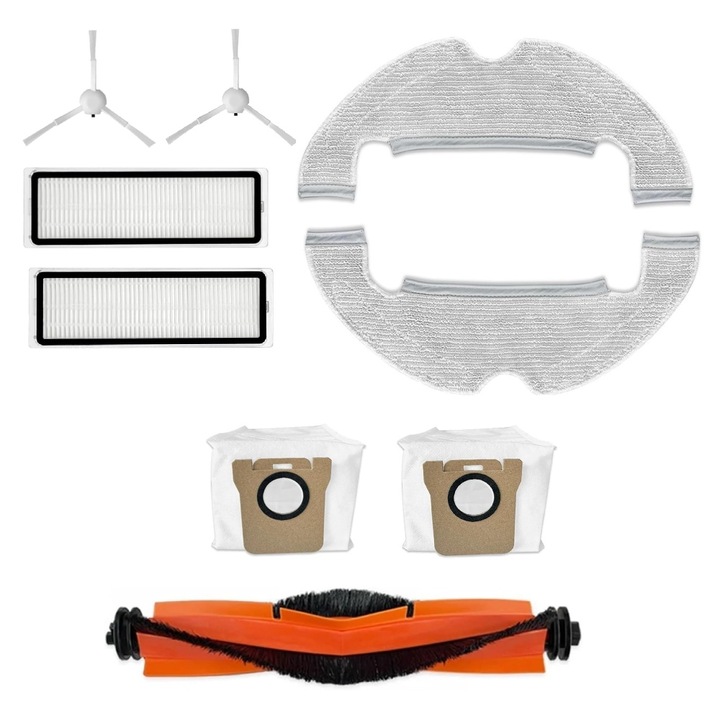 Set accesorii PAA-home, compatibile cu aspiratoarele Xiaomi Robot Vacuum X10, 2 lavete, 2 filtre, 2 perii laterale albe, 1 perie centrala si 2 saci colectori praf