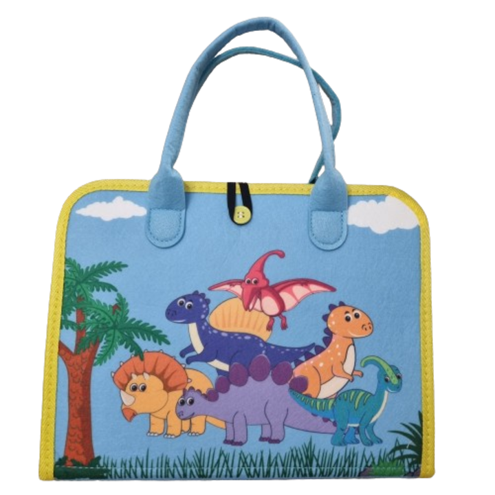 Gentuta busyboard pentru calatorie, tip Montessori, model dinozauri, blue