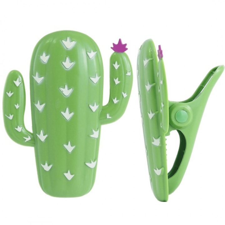 Set 2 Cleme pentru prosoape in forma de cactus, 12 cm, verde