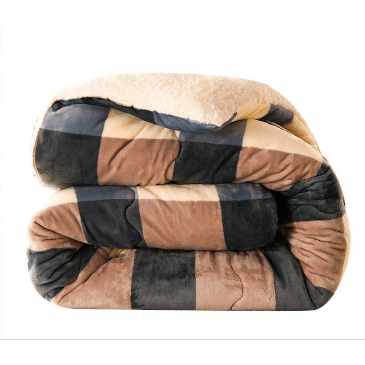 XXL меко одеяло, полиестер, 180x220 см, карирано, кафяво/черно