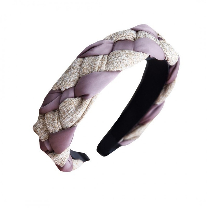 Сплетена лента за коса, метална сплав, 37 см, лилаво/сиво