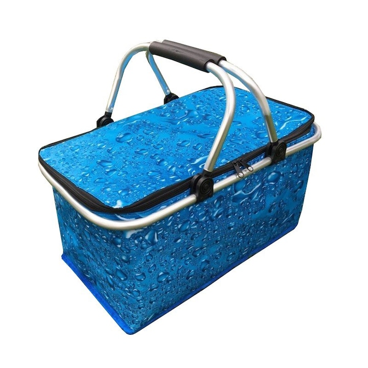 Cos termic pentru picnic, Plastic, 46 x 28 x 24 cm, 600 g, Albastru