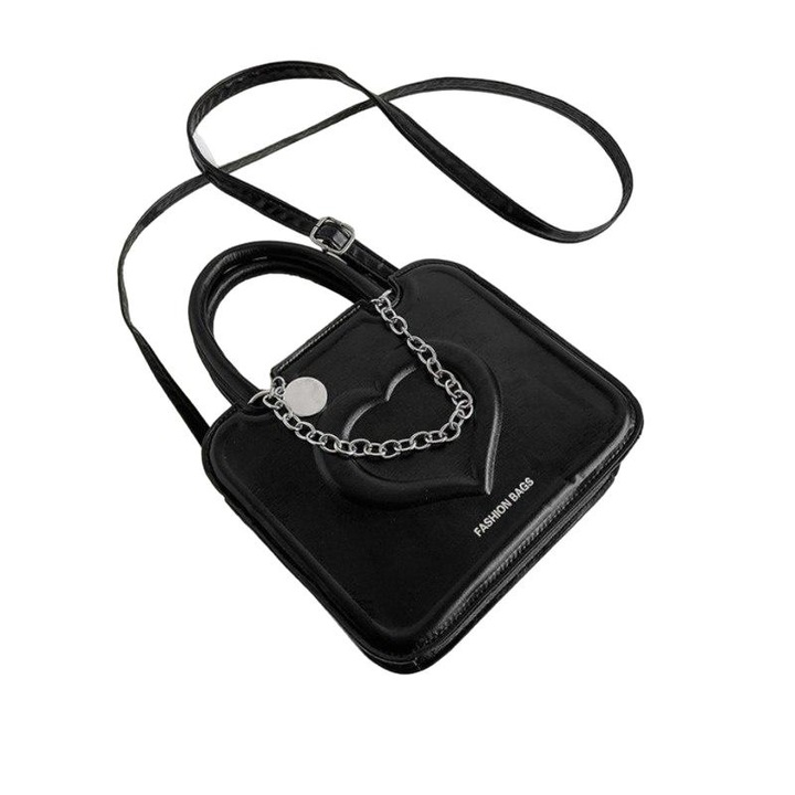 Geanta dama, Piele ecologica, 20 x 17 x 8 cm, Negru