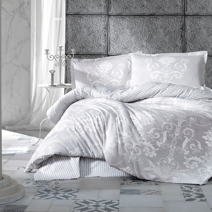 Двойно спално бельо 100% памук ранфорс 4 части king size 240 x 260 см, Elegant, Grey, Classy ALONE V1