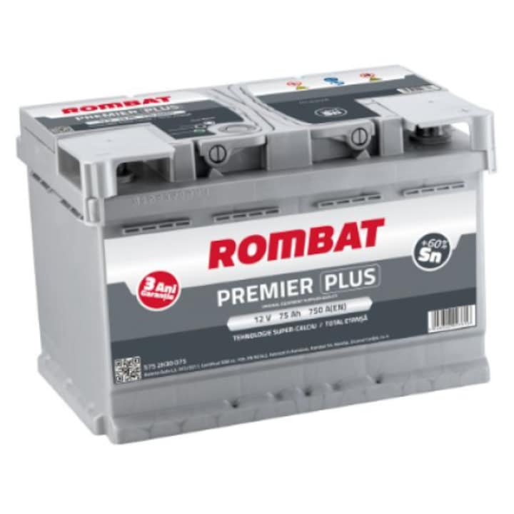 Baterie auto ROMBAT Premier Plus 5752K30075, 75 AH, 750 A, 12 V, 278 x 175 x 190 mm