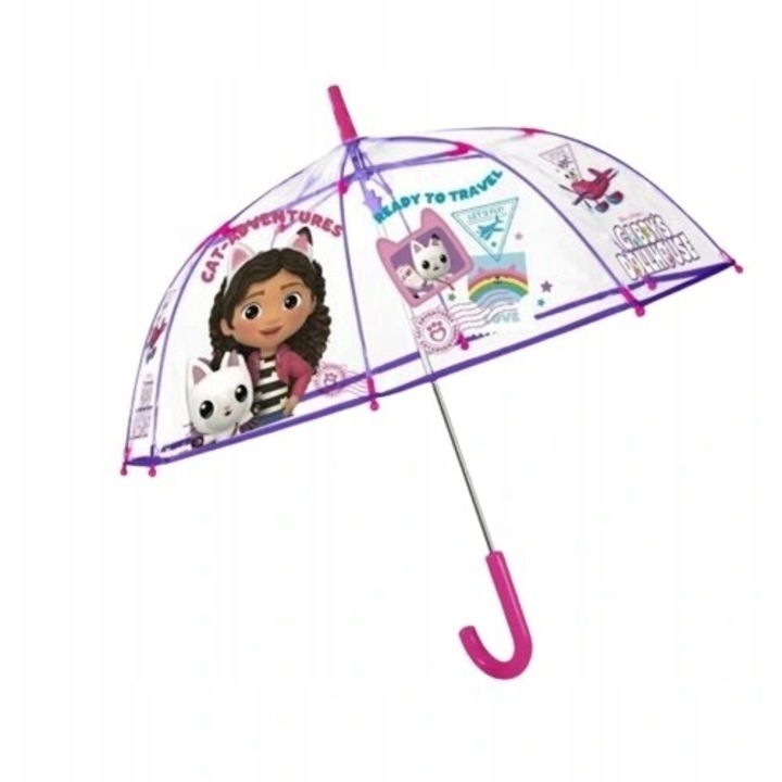 Umbrela de ploaie manuala pentru copii, Gabby's Dollhouse, diametru 74 cm Transparent