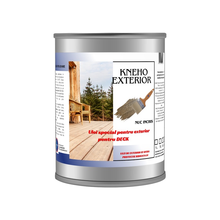 Ulei de exterior, tratare terase deck din lemn, danish oil, cu protectie mare UV, nuc inchis, 1l