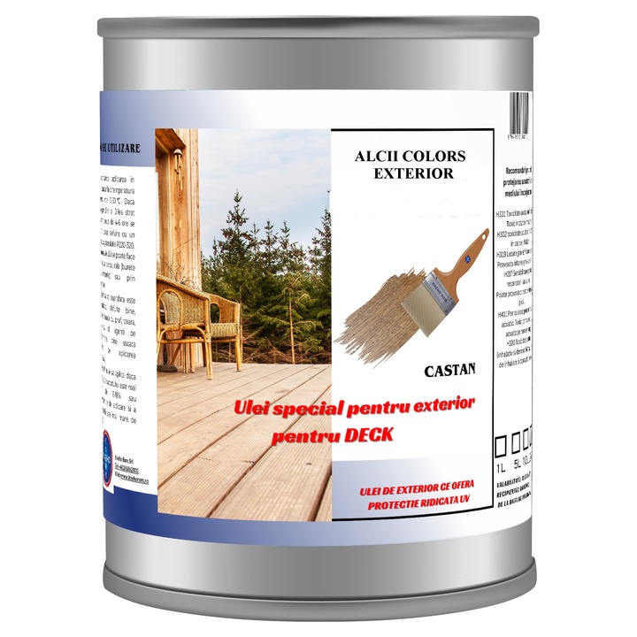 Ulei de exterior, tratare terase deck din lemn, danish oil, cu protectie mare UV, castan, 5l