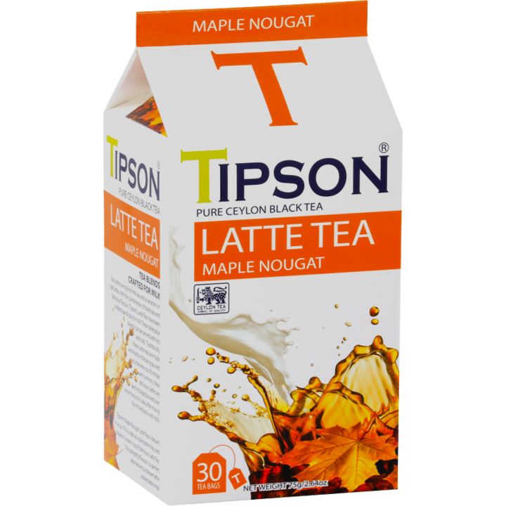 Ceai negru pur Ceylon "Latte Tea" Maple Nougat, cu ciocolata si nuga de artar, 30plicuri, 75g, Tipson Tea