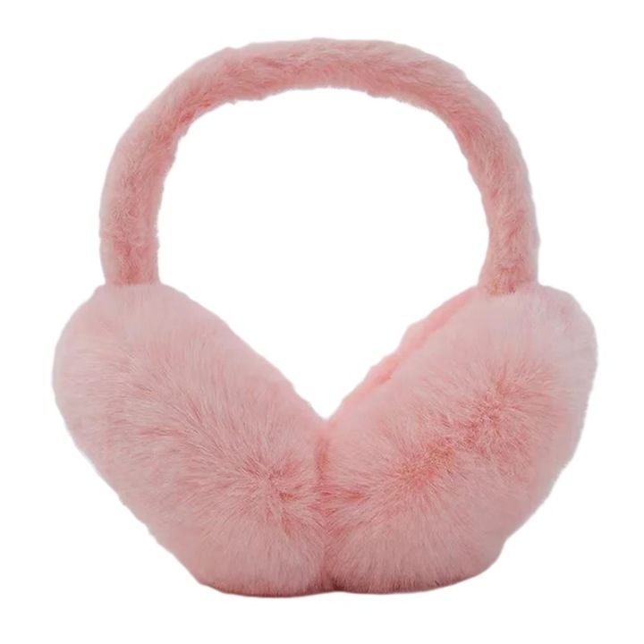 Casti de urechi pufoase si calduroase, ideale pentru zilele friguroase, roz
