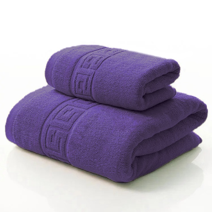 Комплект от 2 висококачествени памучни кърпи за баня, 50X90 см, 70x140 см, лилави