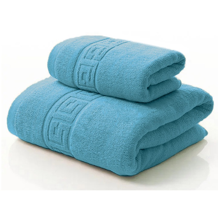 Set 2 Prosoape de baie Bumbac calitate Premium, 50X90 cm, 70x140 cm, Turcoaz