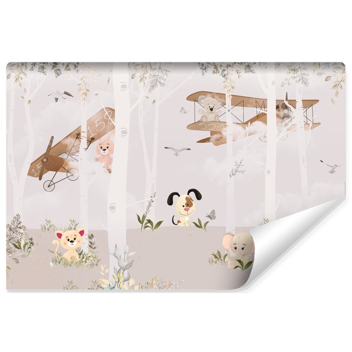 Fototapet Muralo, avioane cu animale dragute 270 cm x 180 cm pentru camera unui copil