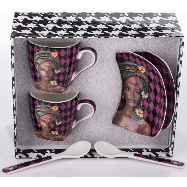 Set de 6 cesti de cafea, Queen Isabell, Portelan, 100ml, Multicolor