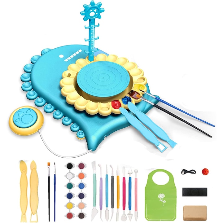 Set olarit Giftry®, model dinozaur, studio modelare ceramica, kit artizanat, cablu USB, jucarie educationala pentru copii, 8+, albastru