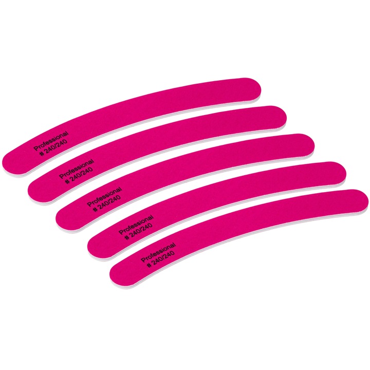 Set 5 Pile unghii profesionale, granulatie fina 240/240, banana, fucsia