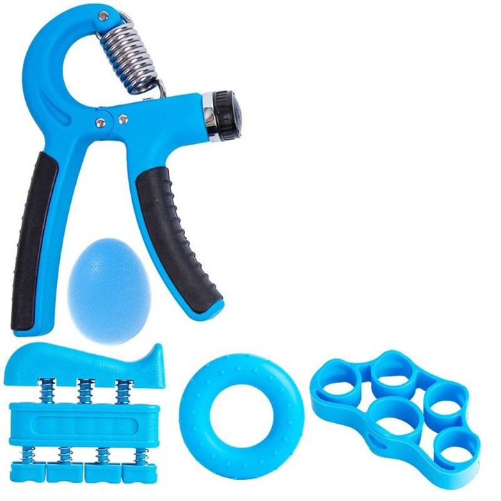 Set 5 piese flexor maini reglabil 5-60 kg, Merco Grip 5, albastru