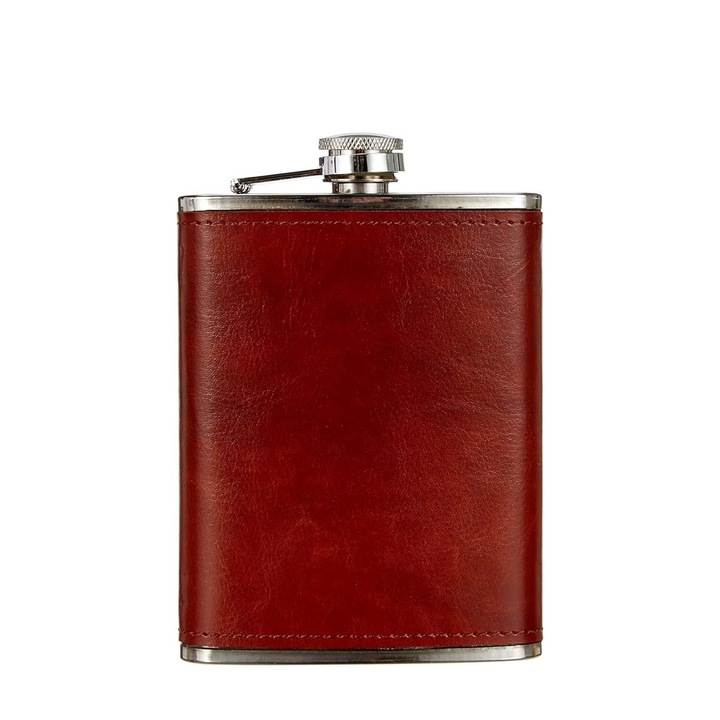 Метална джобна бутилка, Zola®, за здравина, кафява, 270 мл, неръждаема стомана, 14,7x9,5 см