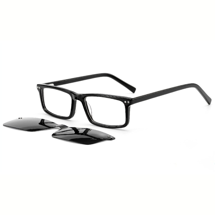 Поляризирани слънчеви очила Lucky Joy с 2 магнитни стъкла, идеални за шофиране, унисекс модел, UV 400 защита, черна ацетатна рамка, черни/жълти стъкла