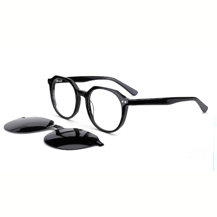 Поляризирани слънчеви очила Lucky Joy с 2 магнитни стъкла, идеални за шофиране, ретро модел, UV 400 защита, рамка от черен ацетат, черни/жълти стъкла