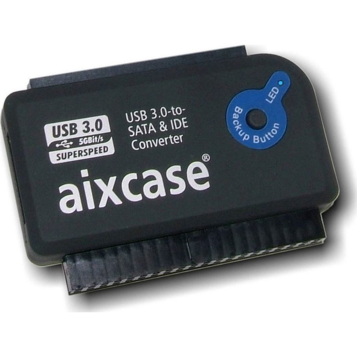Külső adapter Aixcase blackline, USB 3.2 Gen 1, SATA/IDE, OneTouch Backup, fekete