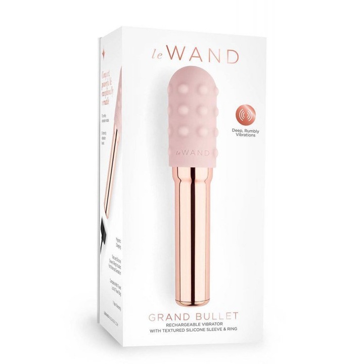 Вибратор, le WAND, Grand Bullet, 11 режима на вибрация, водоустойчив, Розово златист, 12.4x2.7cm