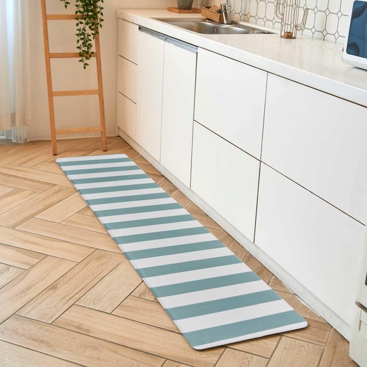 Futószőnyeg konyhába, Innohouse, PVC, fehér/zöld/szürke, 46 x 124 cm