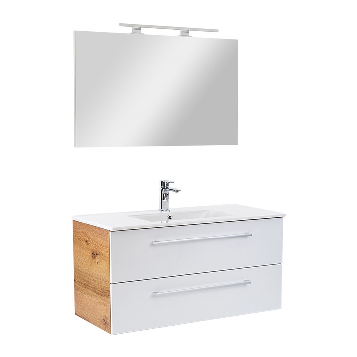 Mobilier baie complet Leziter Vario Clam 100 stejar-alb