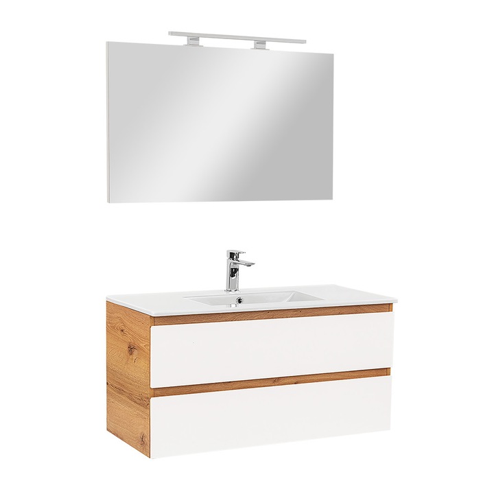 Mobilier baie complet Leziter Vario Forte 100 stejar-alb