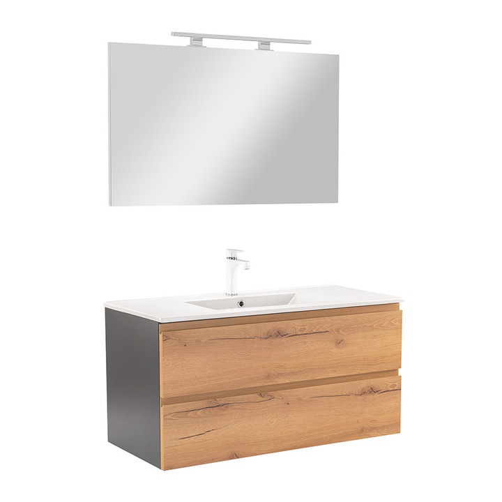 Mobilier baie complet Leziter Vario Pull 100 antracit-stejar