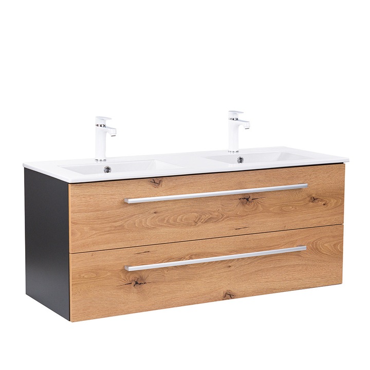 Dulap de baza Leziter Vario Clam 120 cu lavoar antracit-stejar