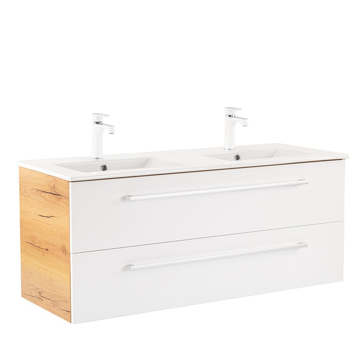 Dulap de baza Leziter Vario Clam 120 cu lavoar stejar-alb