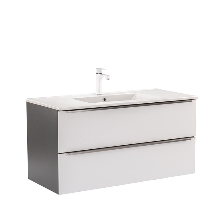 Dulap de baza Leziter Vario Trim 100 cu lavoar alb-antracit