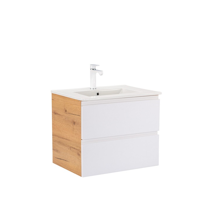 Dulap baie Leziter Vario Pull 60 cu lavoar stejar-alb