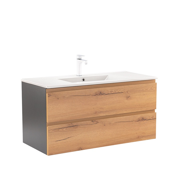 Dulap de baza Leziter Vario Pull 100 cu lavoar antracit-stejar