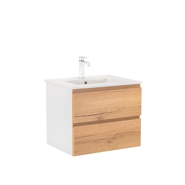 Dulap de baza Leziter Vario Pull 60 cu lavoar alb-stejar