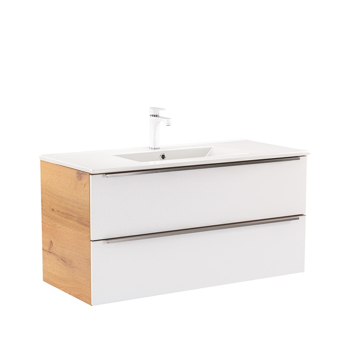 Dulap de baza Leziter Vario Trim 100 cu lavoar stejar-alb