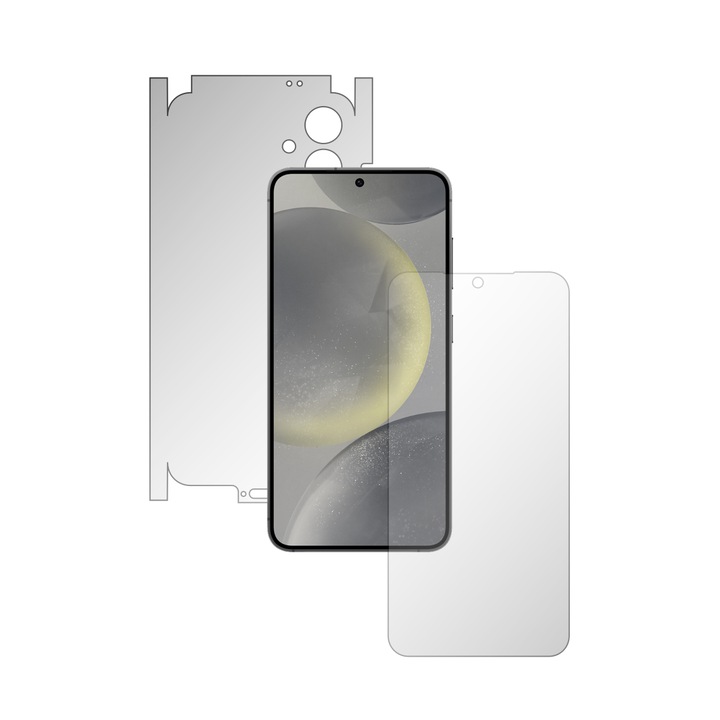 Set 2X Folii de Protectie Full-Body Folie24, pentru Samsung Galaxy S24, Acoperire 360, Ecran + Spate si Laterale, 1 Set Ultra-Clear + 1 Set Mate, Adezive, Flexibile cu Auto Regenerare